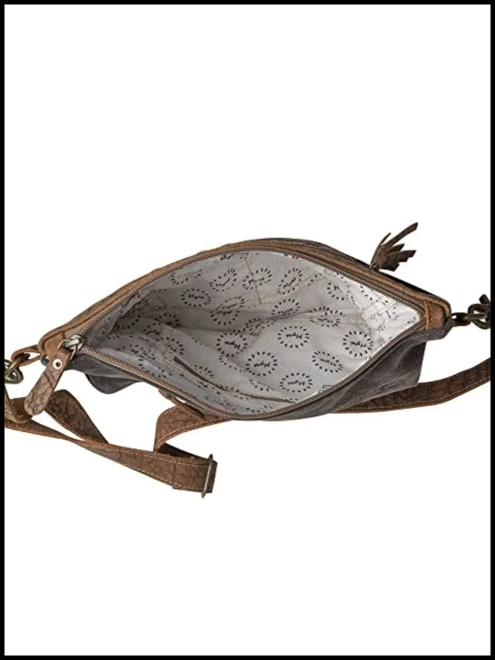 Cow Print Canvas Shoulder Bag with Leather Strap